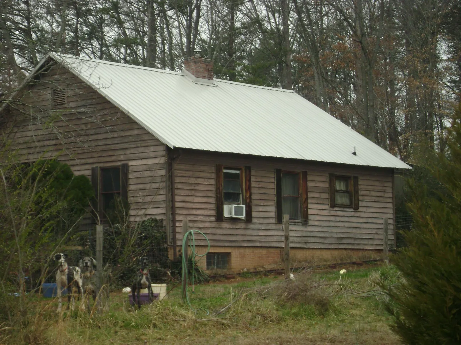 White metal roof on an old wood sided farmhouse, from a Metal Roof Installation job in Nunica